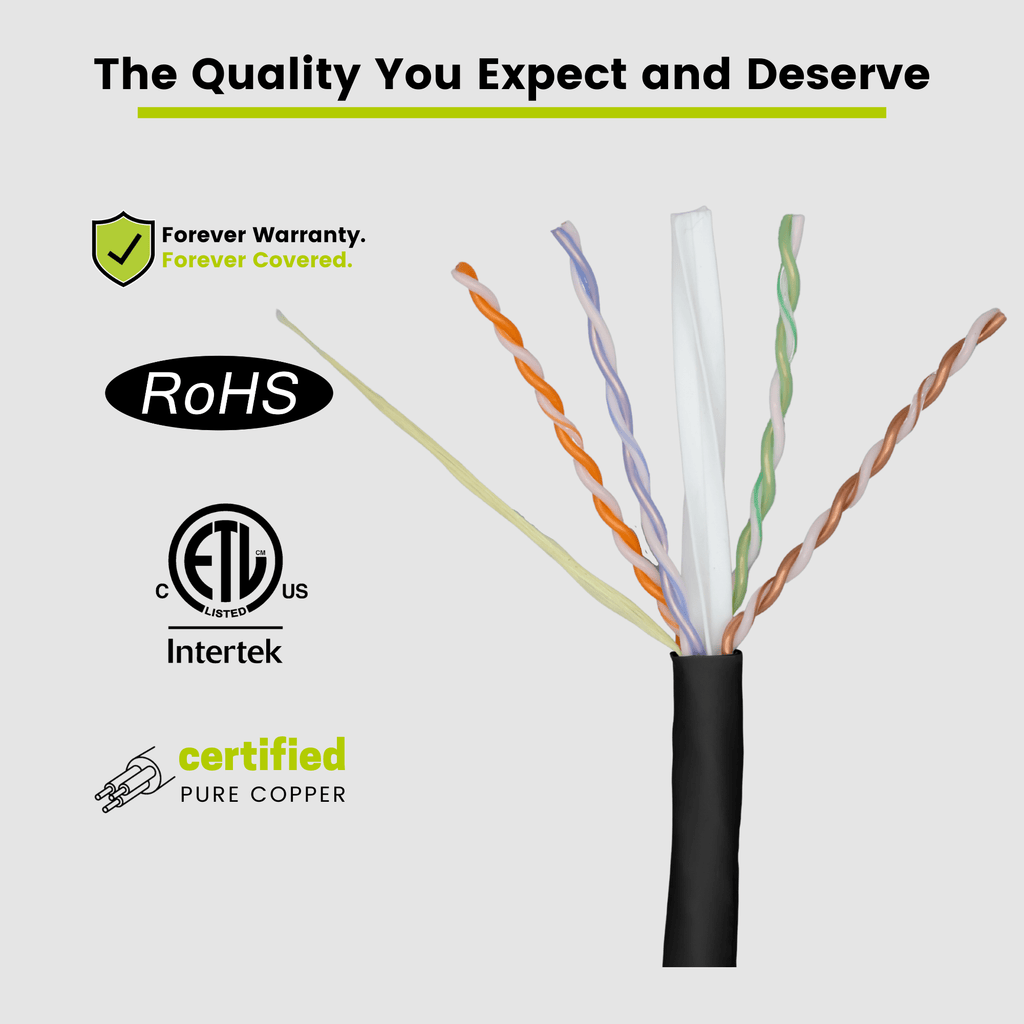 Cat6A Plenum Ethernet Cable Black 1000ft trueCABLE Close Up