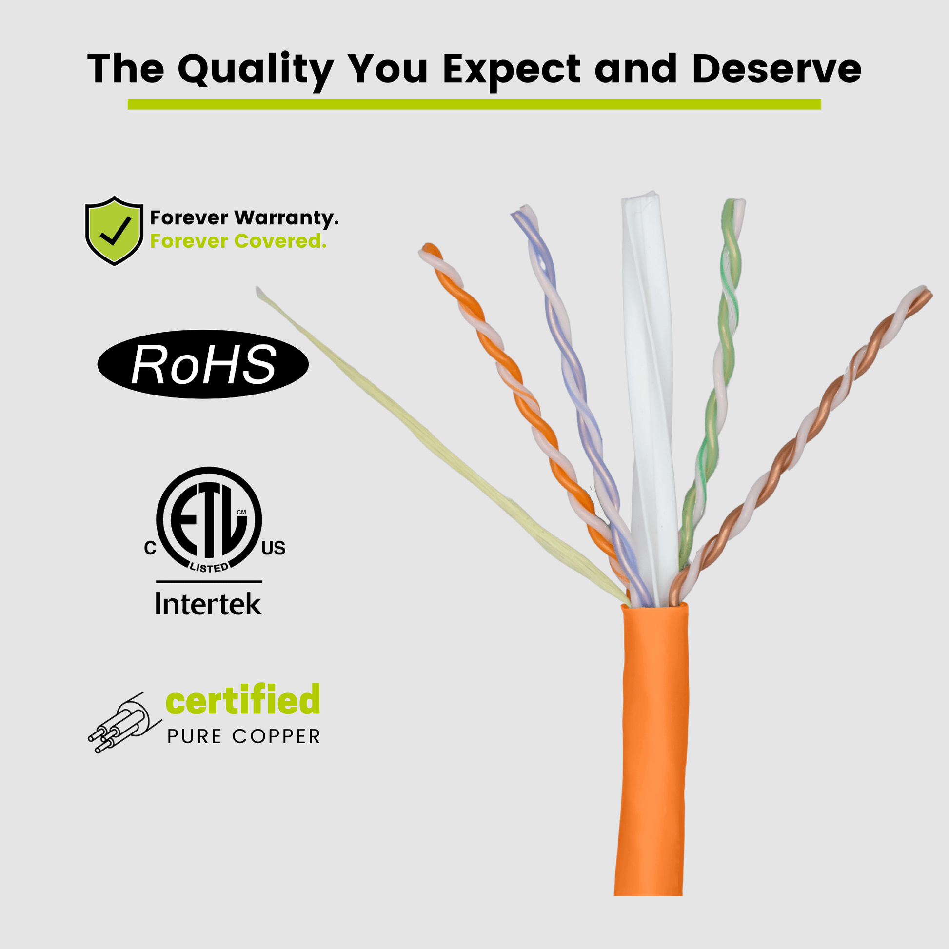 Cat6A Plenum Ethernet Cable Orange 1000ft trueCABLE Close Up