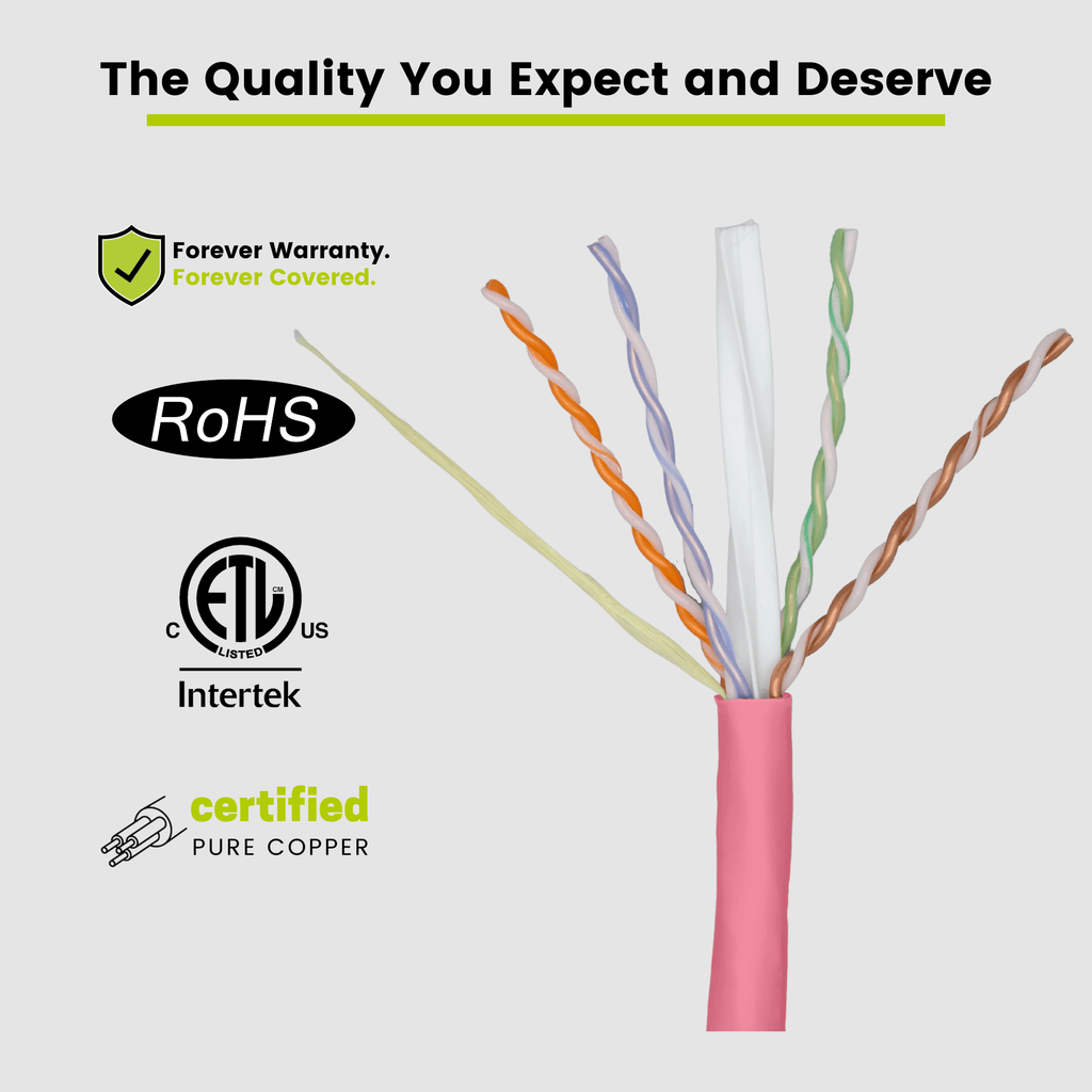 Cat6A Plenum Ethernet Cable Pink 1000ft trueCABLE Close Up