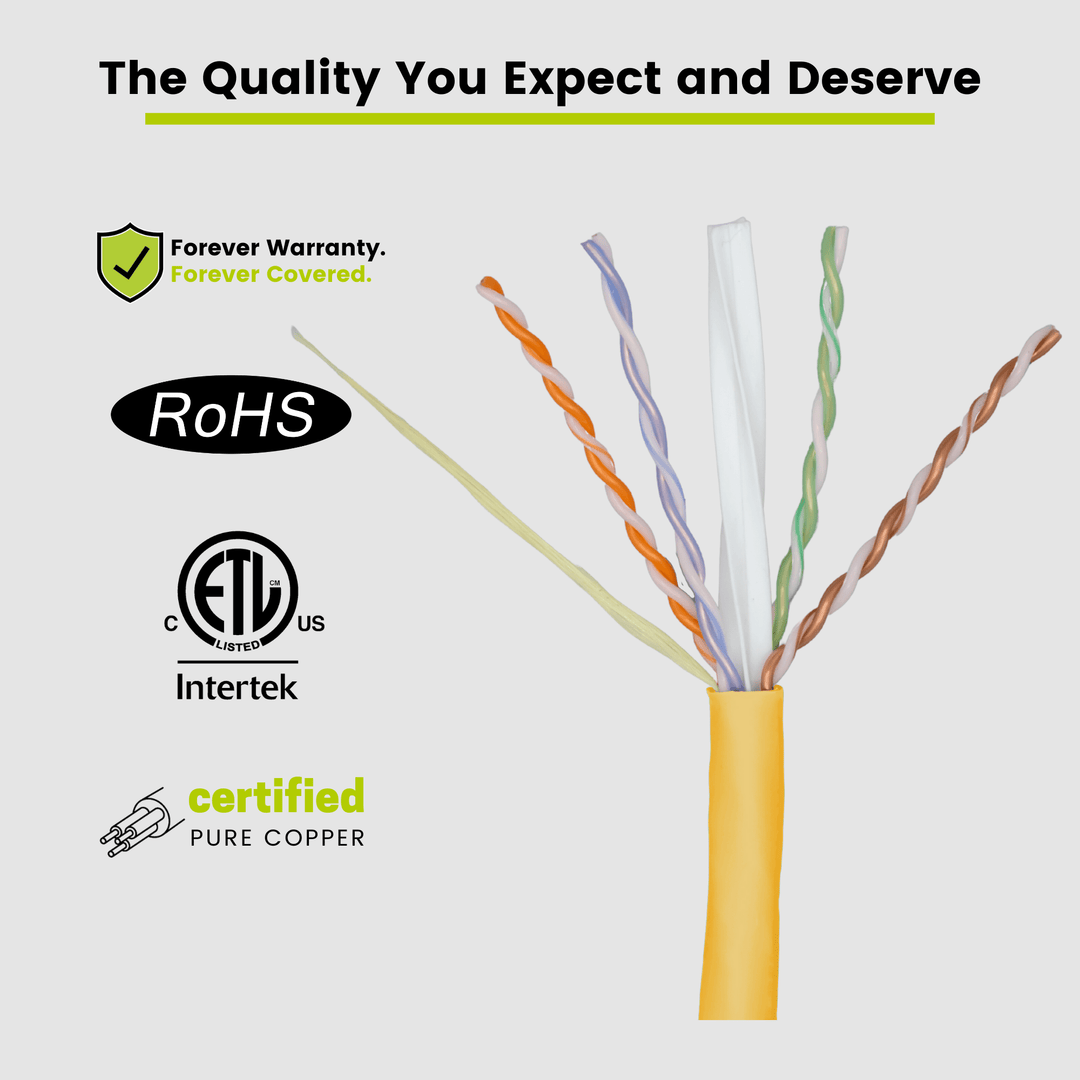 Cat6A Plenum Ethernet Cable Yellow 1000ft trueCABLE Close Up