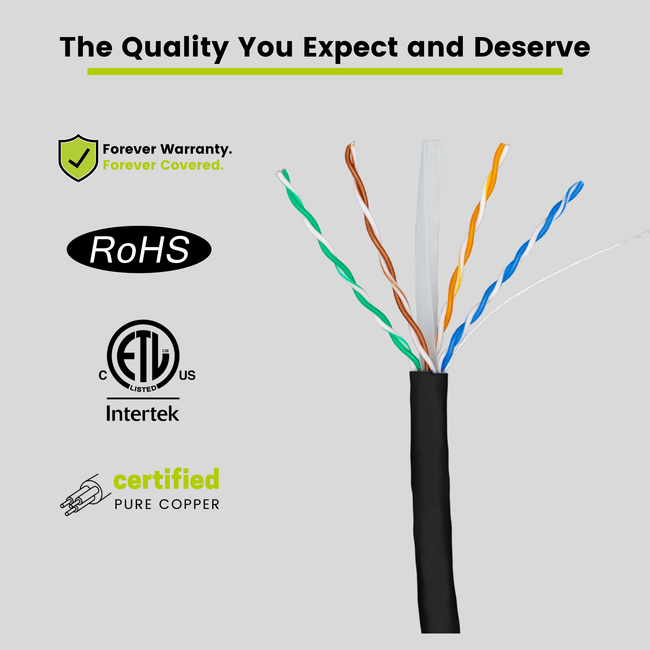 Cat6A Riser Ethernet Cable Black 1000ft trueCABLE Close Up