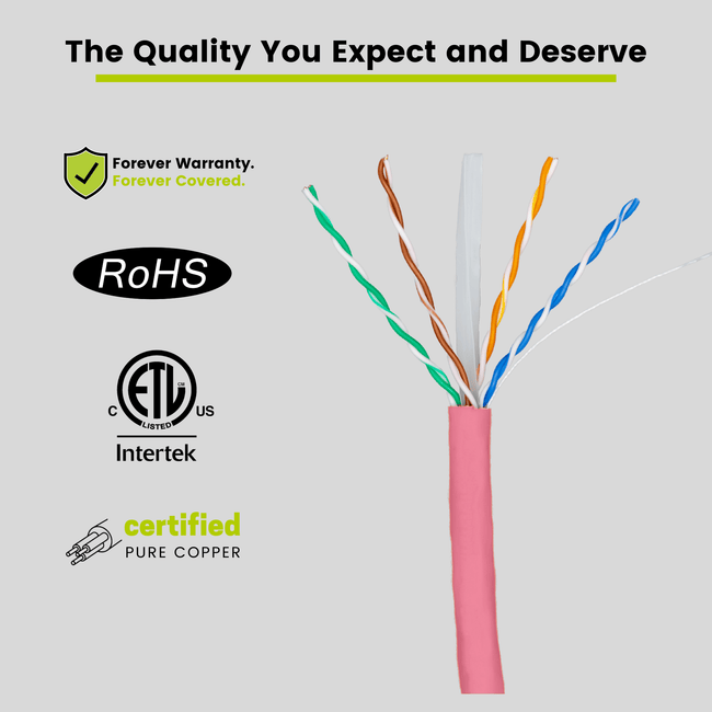 Cat6A Riser Ethernet Cable Pink 1000ft trueCABLE Close Up