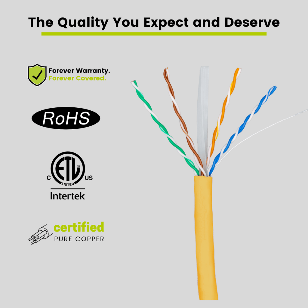 Cat6A Riser Ethernet Cable Yellow 1000ft trueCABLE Close Up