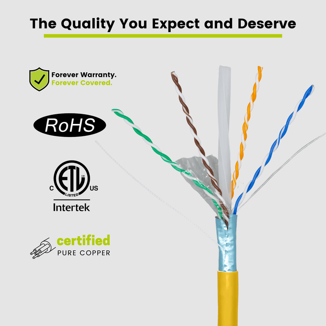 Cat6A Shielded Riser Ethernet Cable Yellow 1000ft trueCABLE Close Up