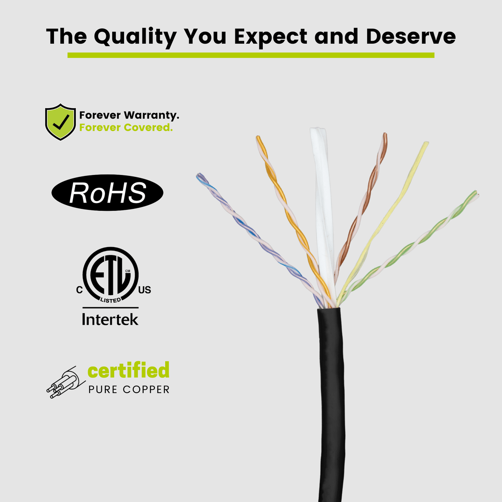 Cat6 Plenum Ethernet Cable Black 1000ft trueCABLE Close Up