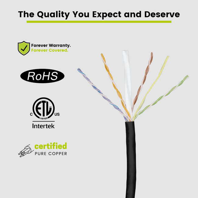 Cat6 Plenum Ethernet Cable Black 1000ft trueCABLE Close Up