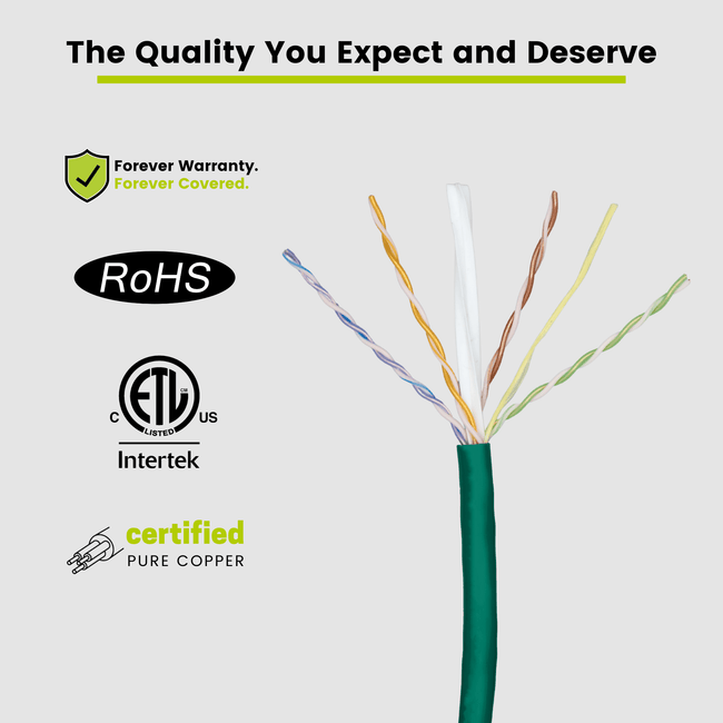 Cat6 Plenum Ethernet Cable Green 500ft trueCABLE Close Up