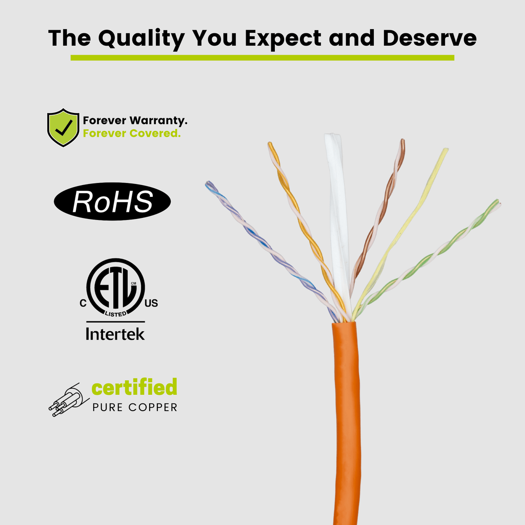 Cat6 Plenum Ethernet Cable Orange 1000ft trueCABLE Close Up