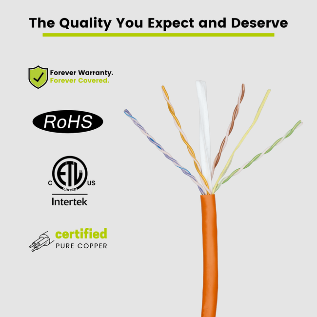 Cat6 Plenum Ethernet Cable Orange 1000ft trueCABLE Close Up