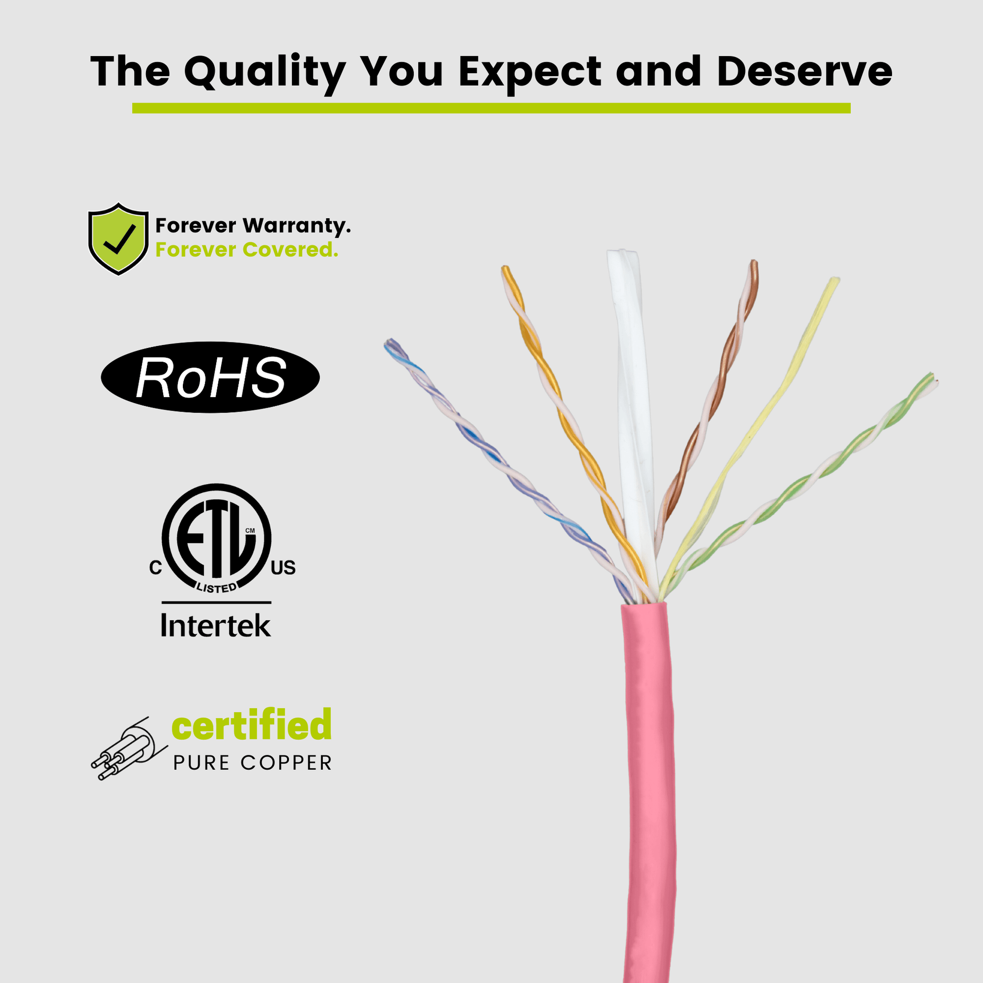 Cat6 Plenum Ethernet Cable Pink 1000ft trueCABLE Close Up