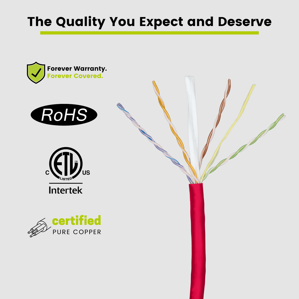Cat6 Plenum Ethernet Cable Red 1000ft trueCABLE Close Up