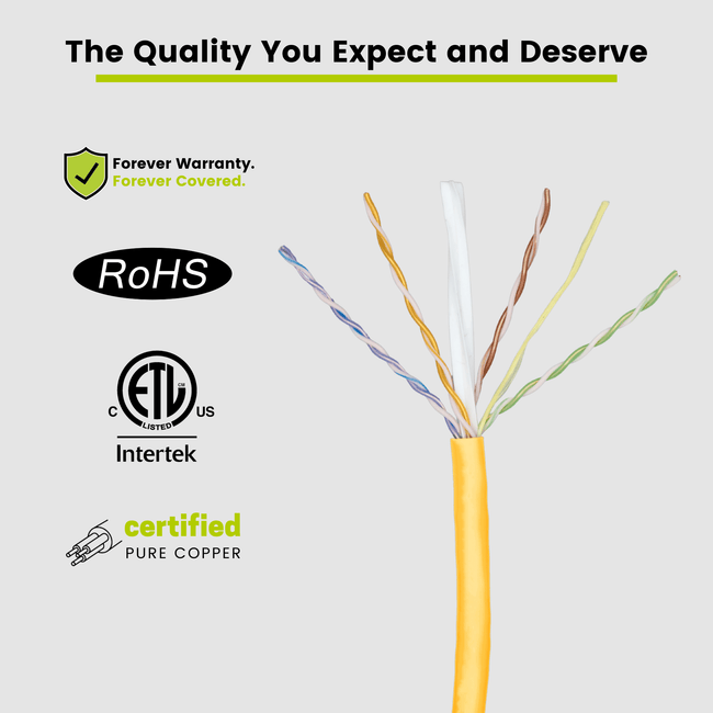 Cat6 Plenum Ethernet Cable Yellow 1000ft trueCABLE Close Up