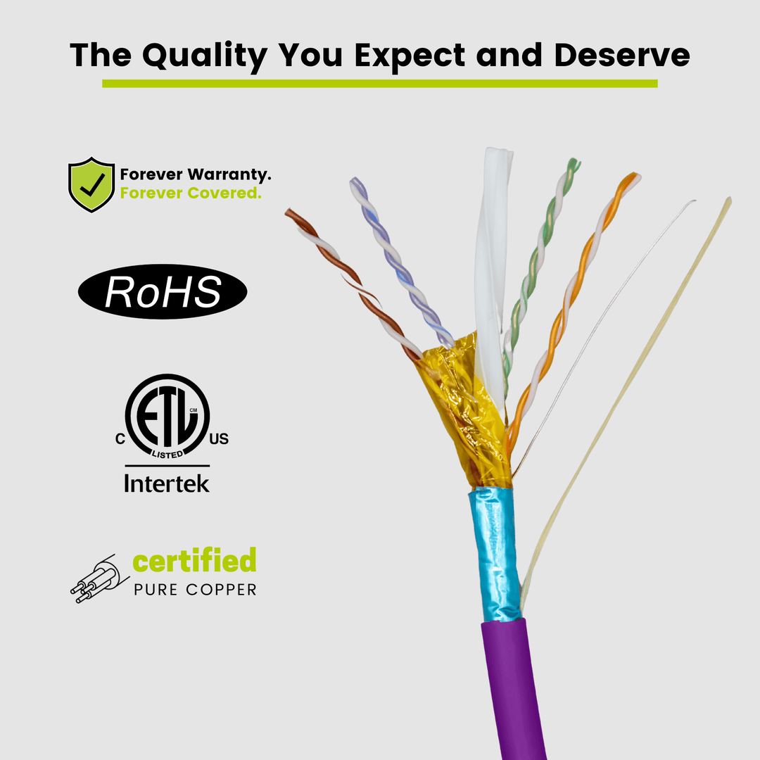 Cat6 Shielded Plenum Ethernet Cable Purple 1000ft trueCABLE Close Up