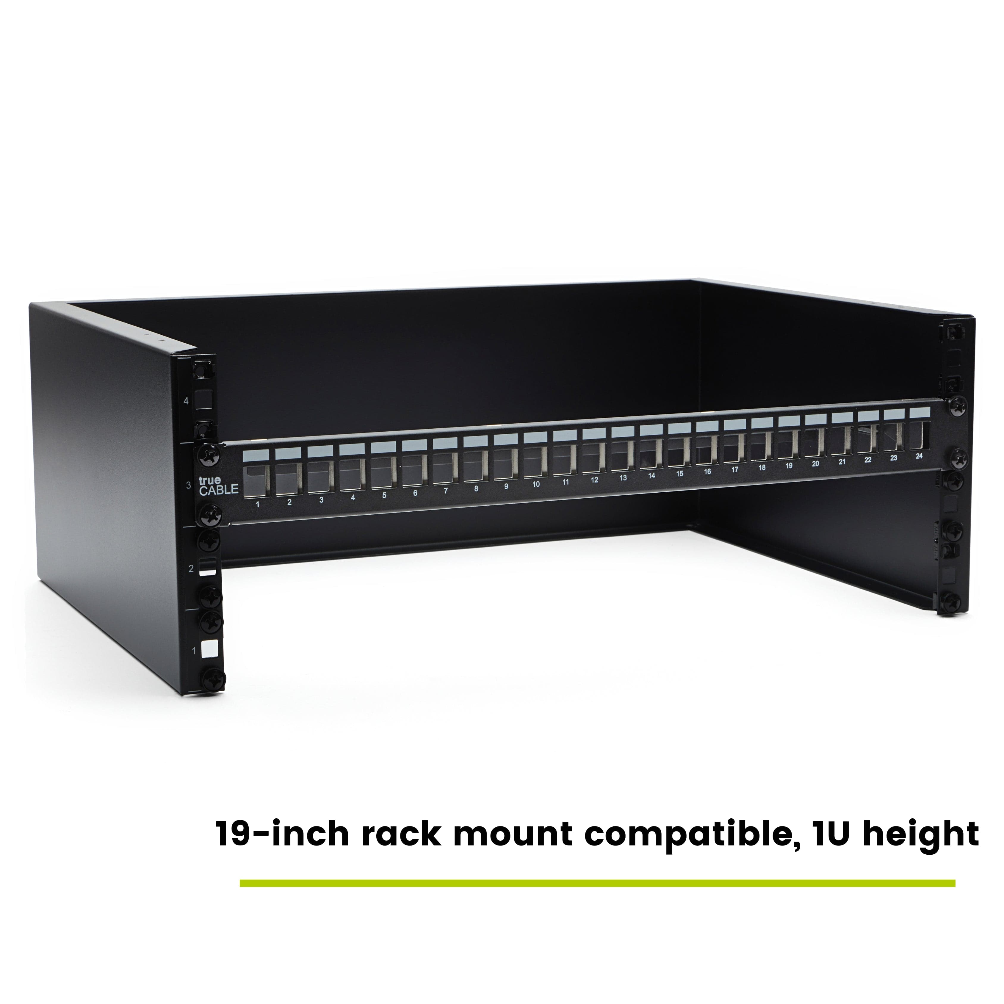 24 Ports Cat6 Feed-Through Patch Panel, Unshielded, 1U Rack Mount 