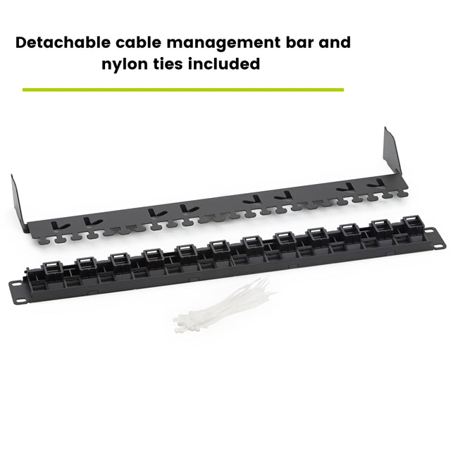 Detachable cable management bar with nylon ties included