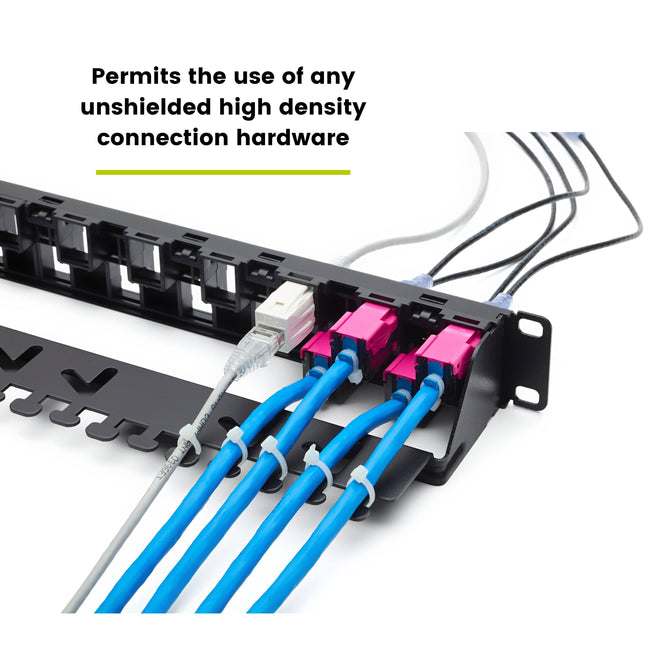 Ethernet cable attached to unshielded Patch panel with 24 ports