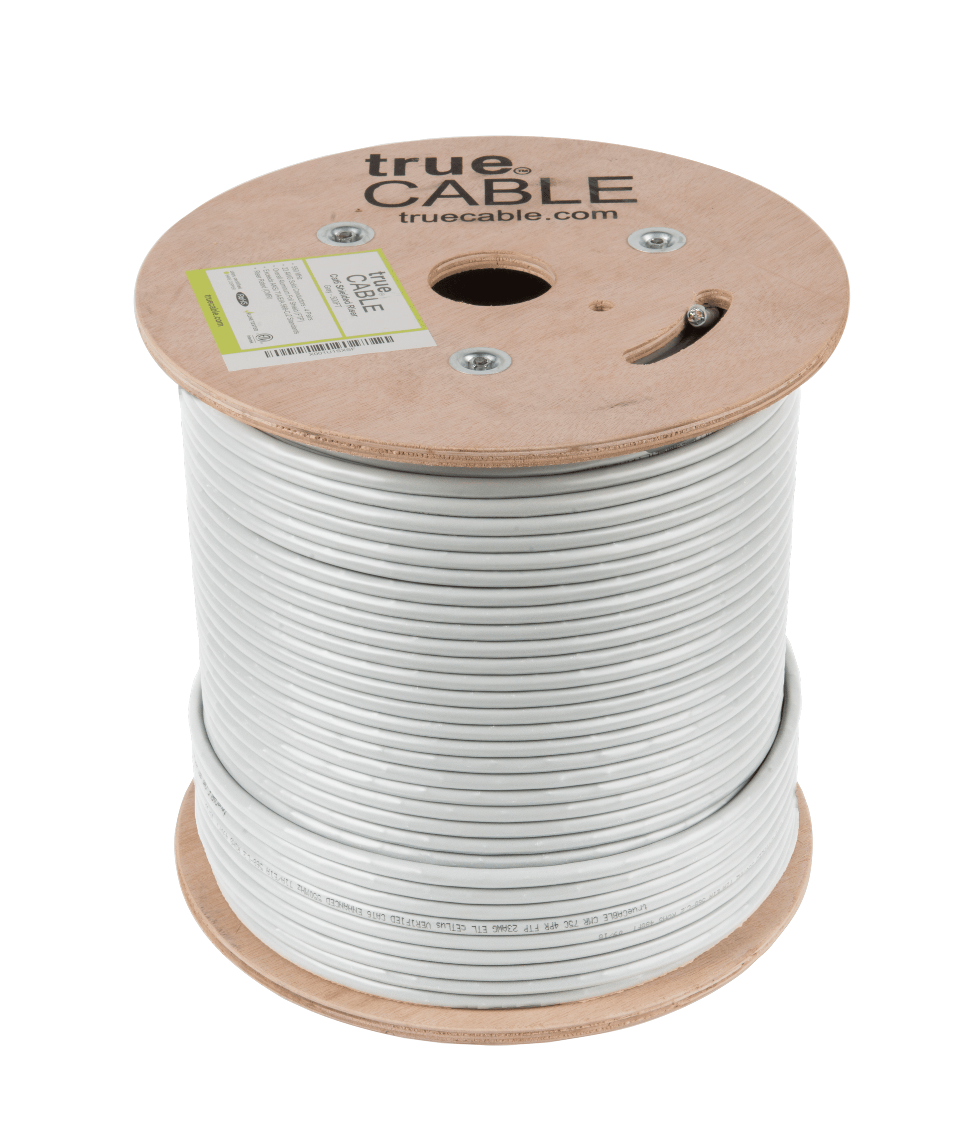 Cat6 Shielded Riser Ethernet Cable Gray 500ft trueCABLE Reel No Wrap
