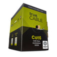 trueCABLE Cat6 CMR Riser Unshielded 1000ft Gray cable in a box.