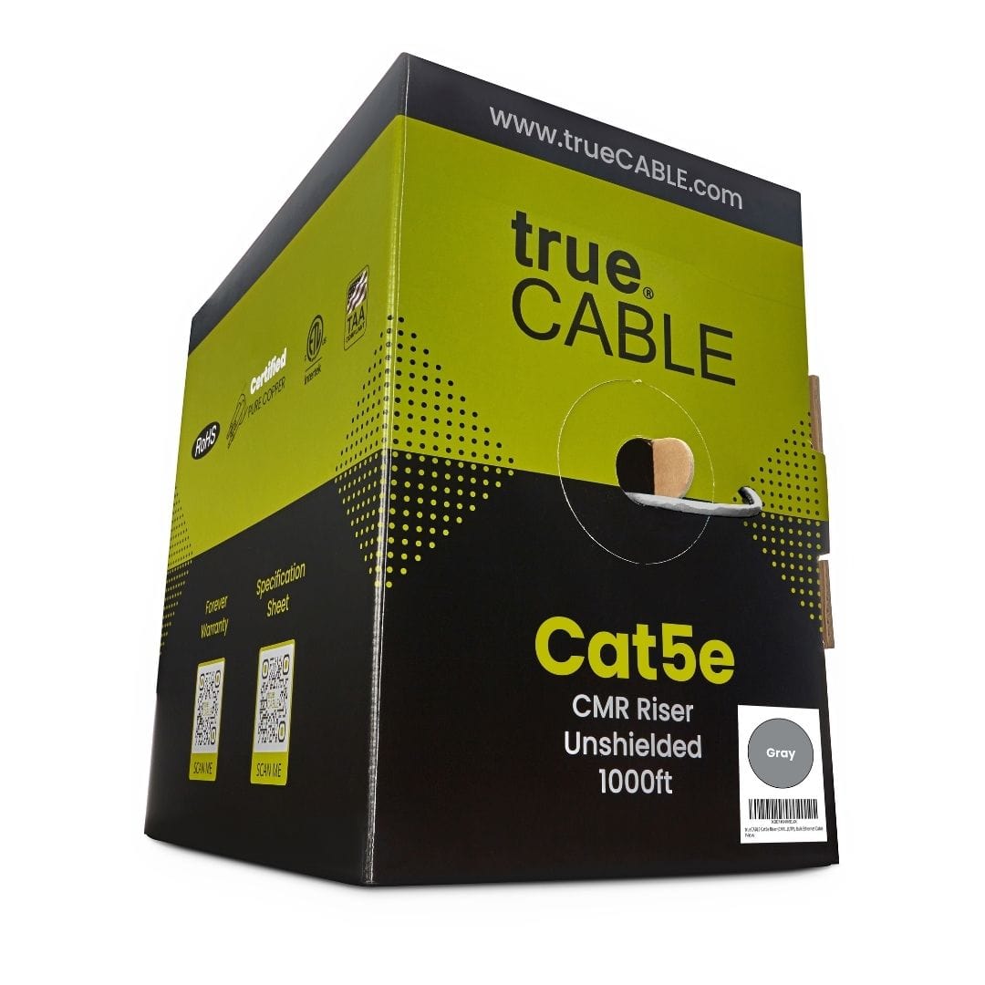 trueCABLE Cat5e Riser Ethernet Cable 1000ft Reel Label Gray
