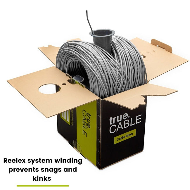trueCABLE Cat5e Riser Ethernet Cable 1000ft Reel In Box Gray