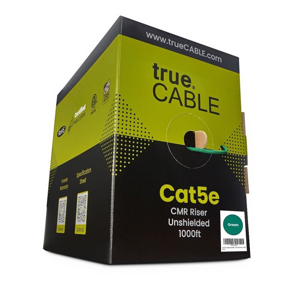 trueCABLE Cat5e Riser Green Ethernet Cable 1000ft Reel Label