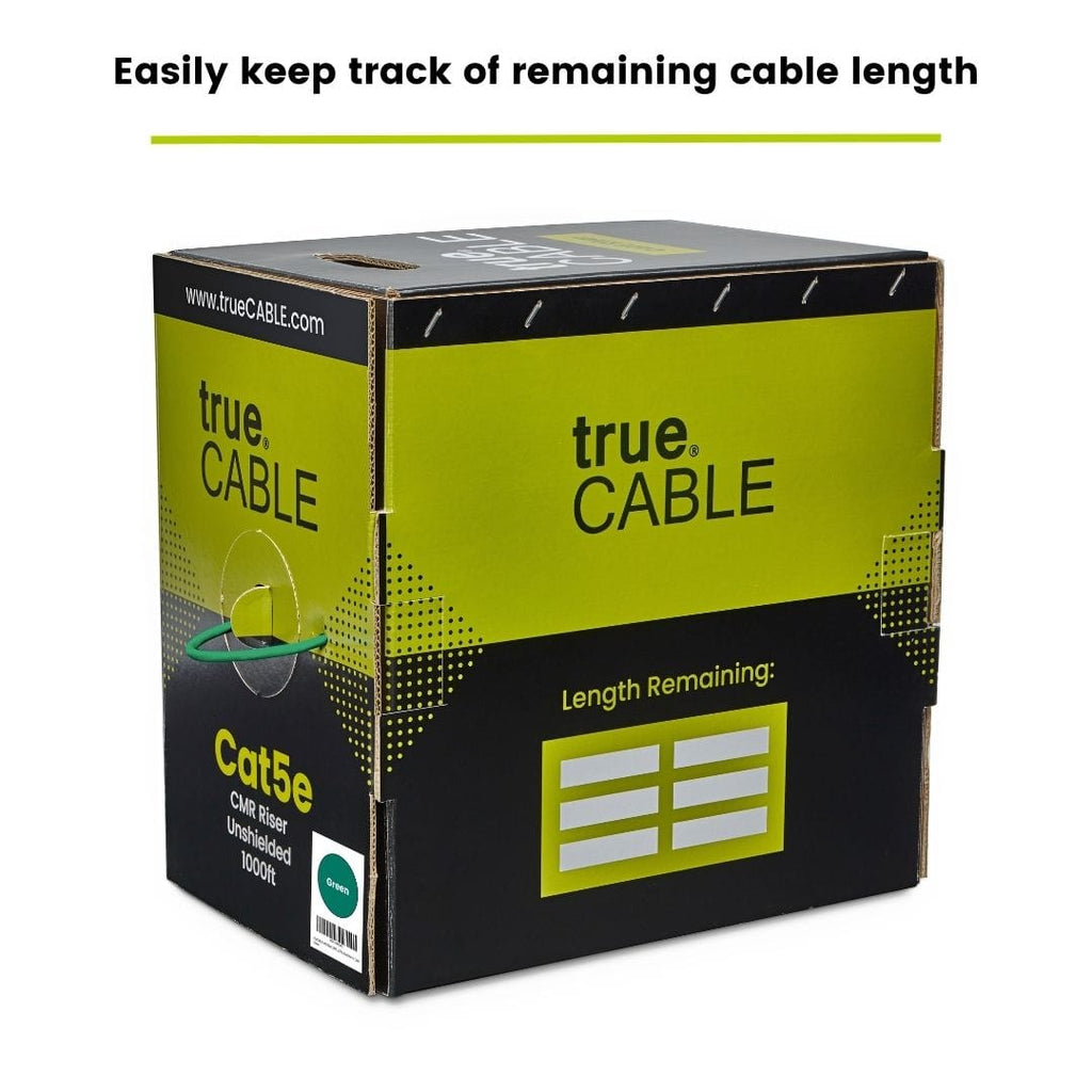 trueCABLE Cat5e Riser Green Ethernet Cable 1000ft Label Length Remaining