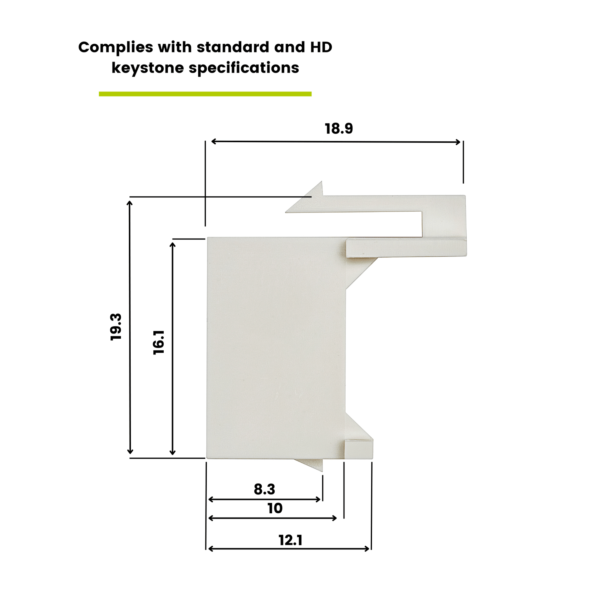 Blank Keystone Inserts White, Side View with Dimensions