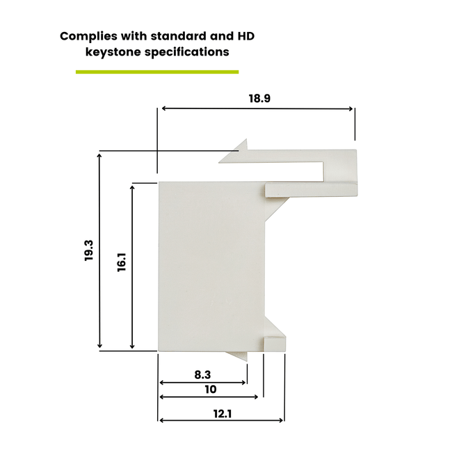 Blank Keystone Inserts White, Side View with Dimensions