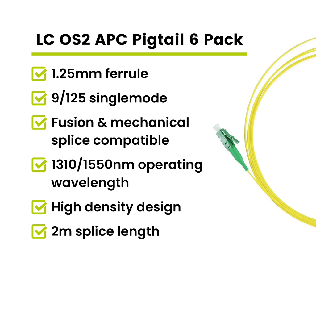 LC APC Simplex Fiber Pigtail OS2 | SM LSZH - 6 PACK
