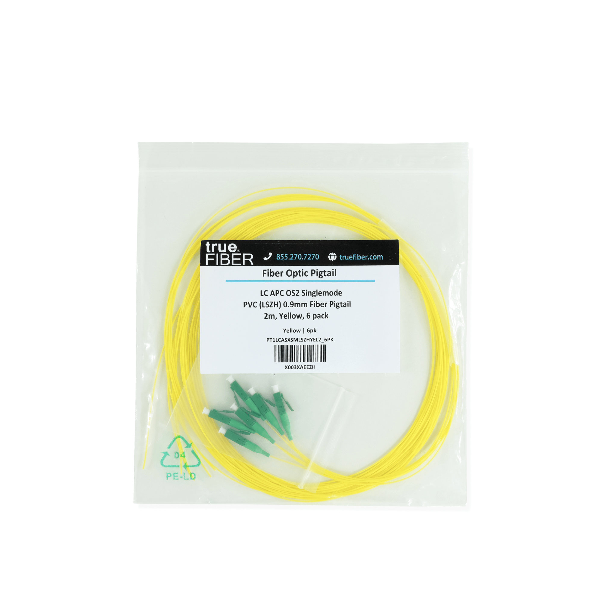 LC APC Simplex Fiber Pigtail OS2 | SM LSZH 6-Pack | trueCABLE