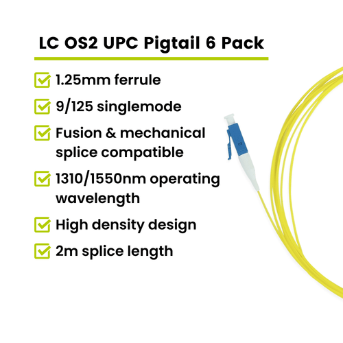 LC UPC Simplex Fiber Pigtail OS2 | SM LSZH 6-Pack | trueCABLE