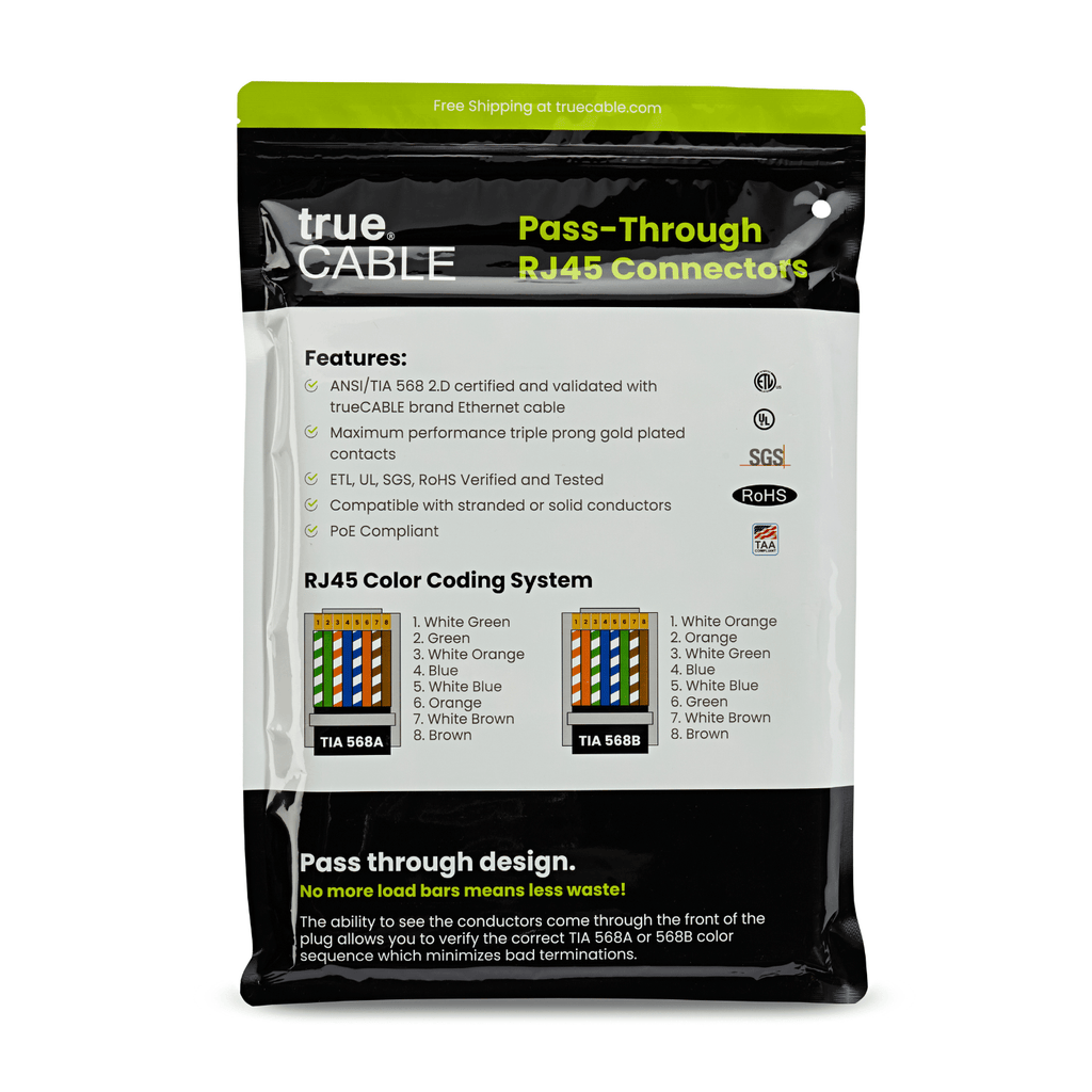 Cat6-6A Pass Through RJ45 Connectors | Shielded | 100pc | Back Packaging