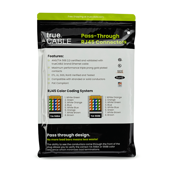 Cat6-6A Pass Through RJ45 Connectors | Shielded | 100pc | Back Packaging
