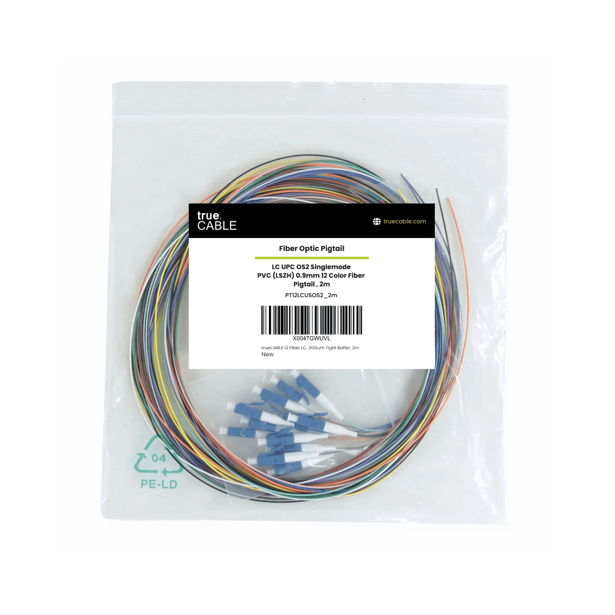 12 Fiber LC UPC Pigtail OS2 | SM LSZH | trueCABLE