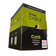 trueCABLE Cat6 CMR Riser Unshielded 1000ft Pink cable in a box.