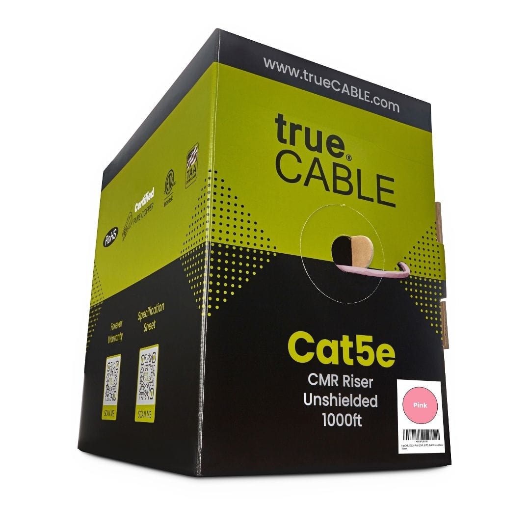 trueCABLE Cat5e Riser Pink Ethernet Cable 1000ft Reel Label