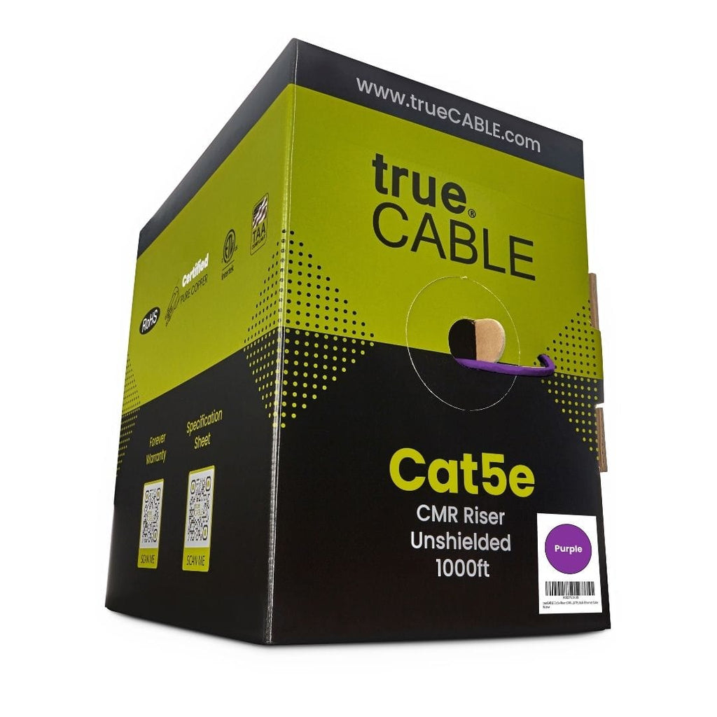 trueCABLE Cat5e Riser Purple Ethernet Cable 1000ft Reel Label