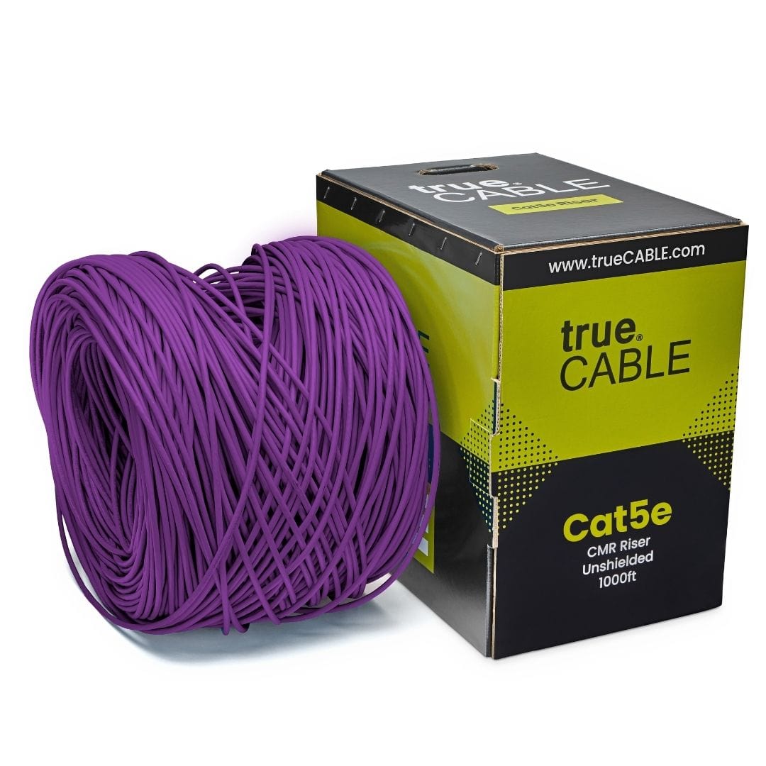 trueCABLE Cat5e Riser Purple Ethernet Cable 1000ft Reel Outside Box