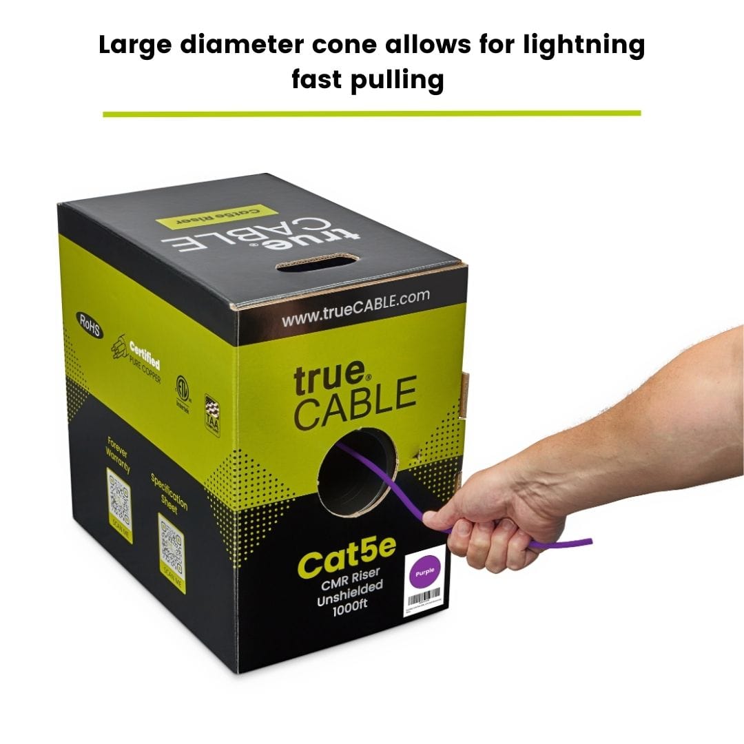 trueCABLE Cat5e Riser Purple Ethernet Cable 1000ft Hand Pulling Cable
