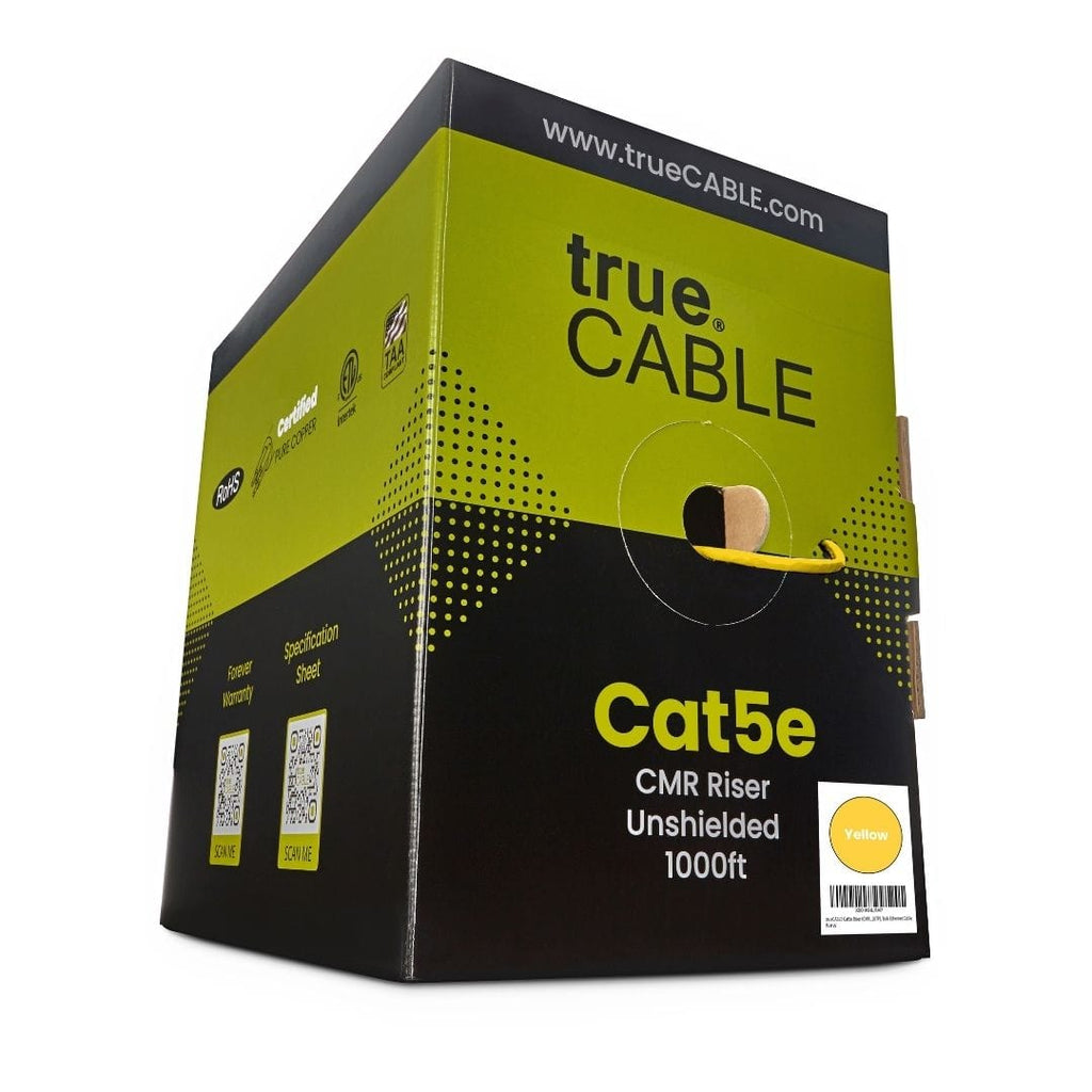 trueCABLE Cat5e Riser Yellow Ethernet Cable 1000ft Reel Label