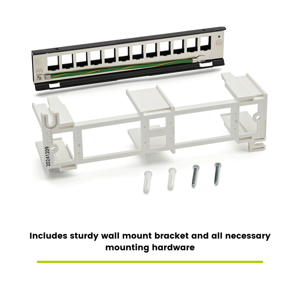 trueCABLE wall mount patch panel kit, including a sturdy mounting bracket and necessary hardware for seamless installation.