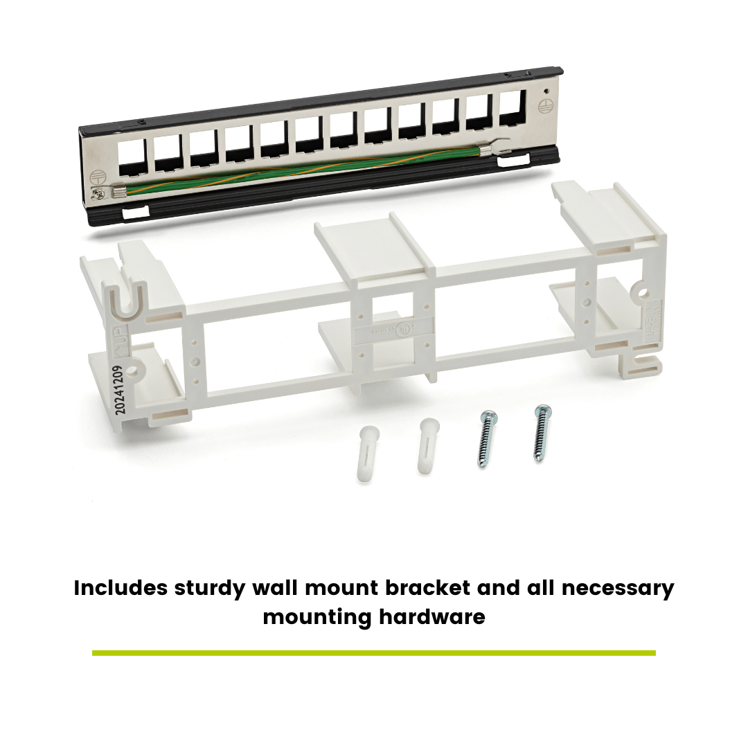 trueCABLE wall mount patch panel kit, including a sturdy mounting bracket and necessary hardware for seamless installation.