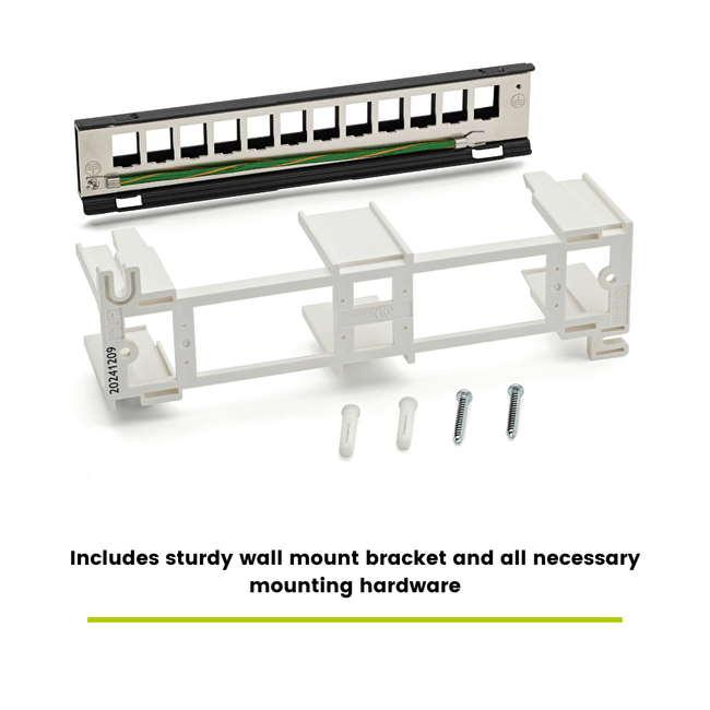 trueCABLE wall mount patch panel kit, including a sturdy mounting bracket and necessary hardware for seamless installation.