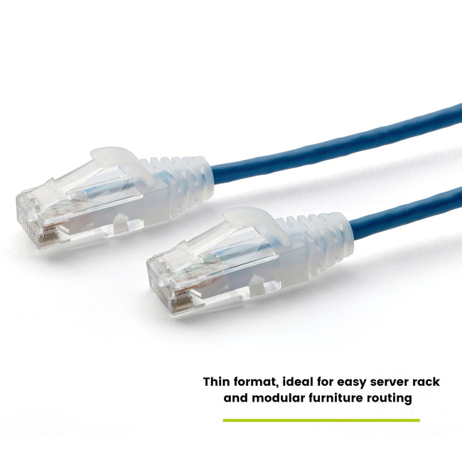 Cat6 28AWG Ethernet Patch Cable - Unshielded - Blue - 10ft - ideal for easy server rack and modular furniture routing