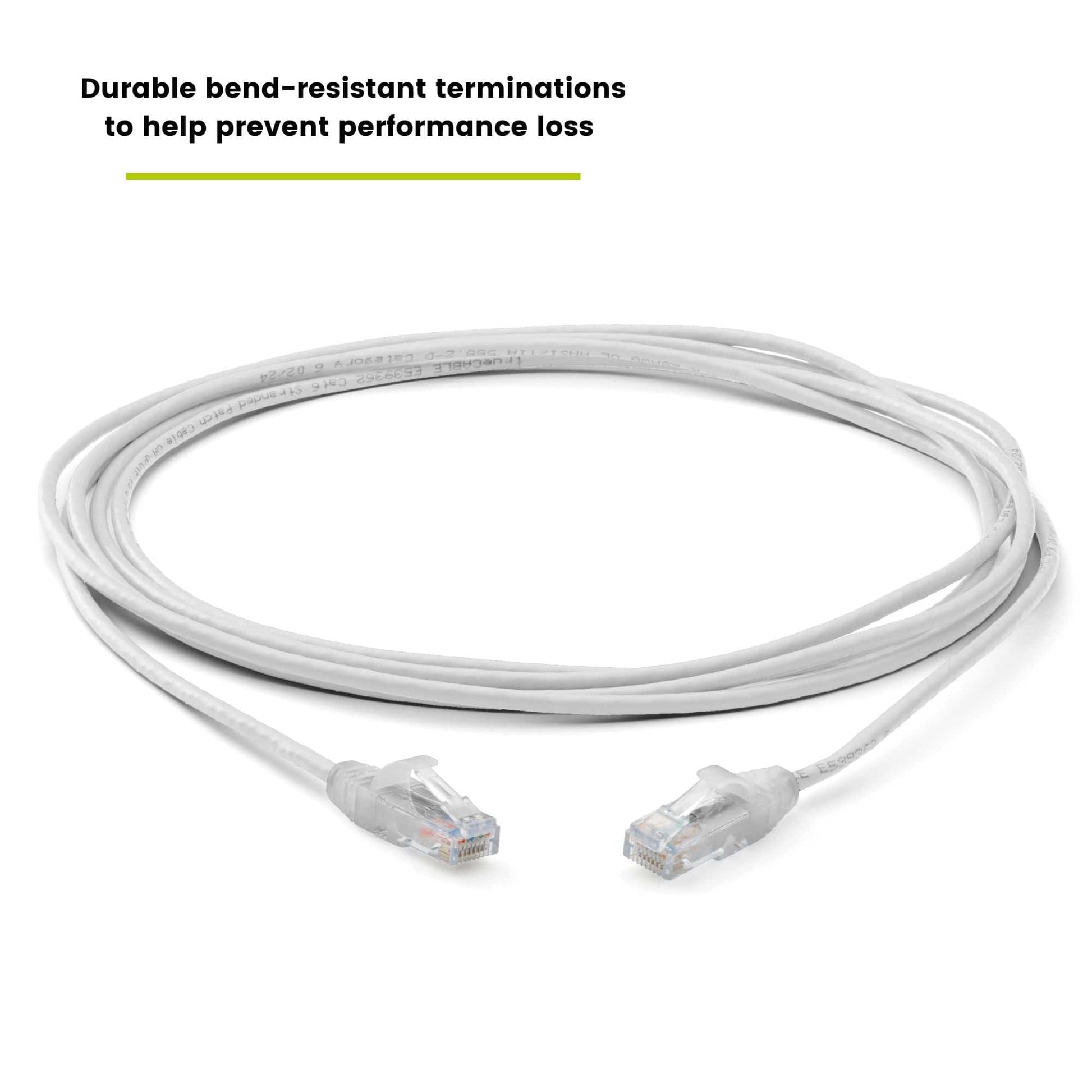 Cat6 28AWG Ethernet Patch Cable - Unshielded - White - 10ft - bend resistant