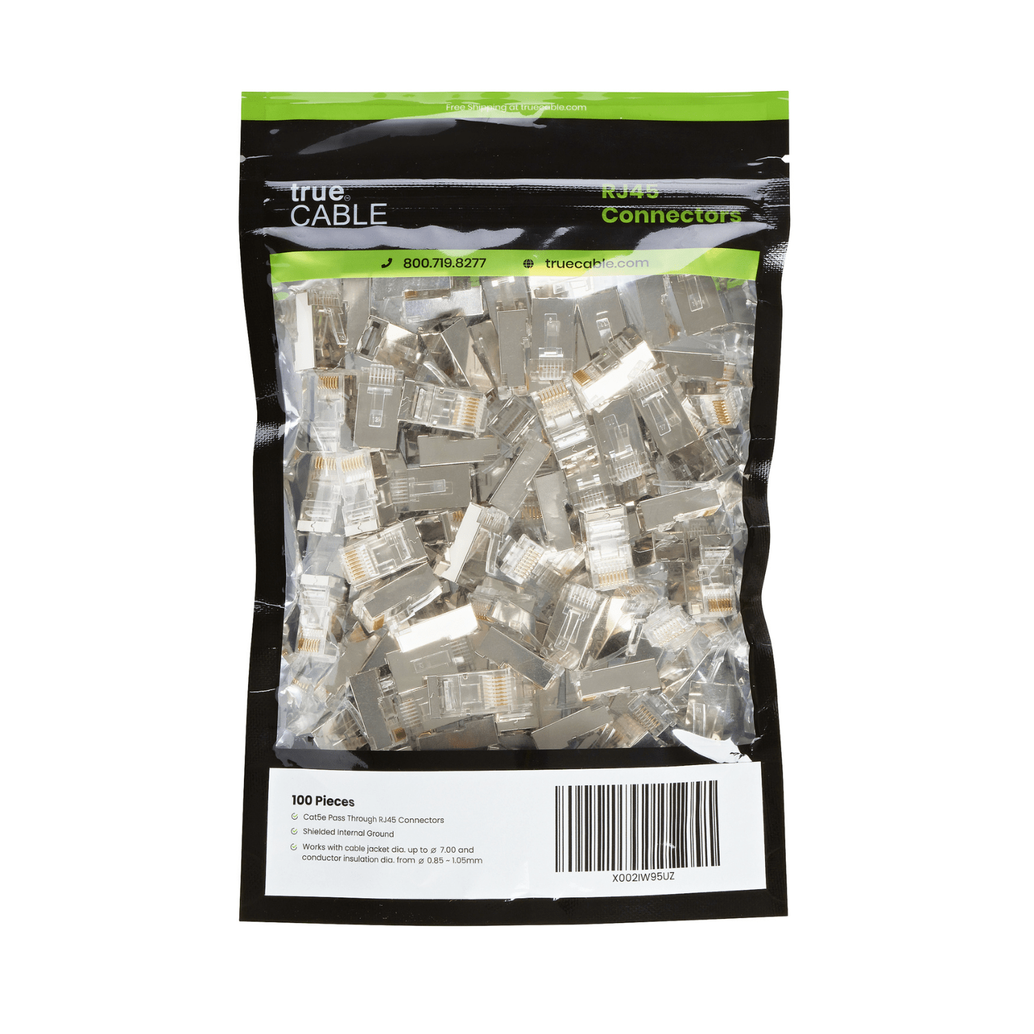 Cat5e Pass Through RJ45 Connectors | Shielded | 100pc | Packaging