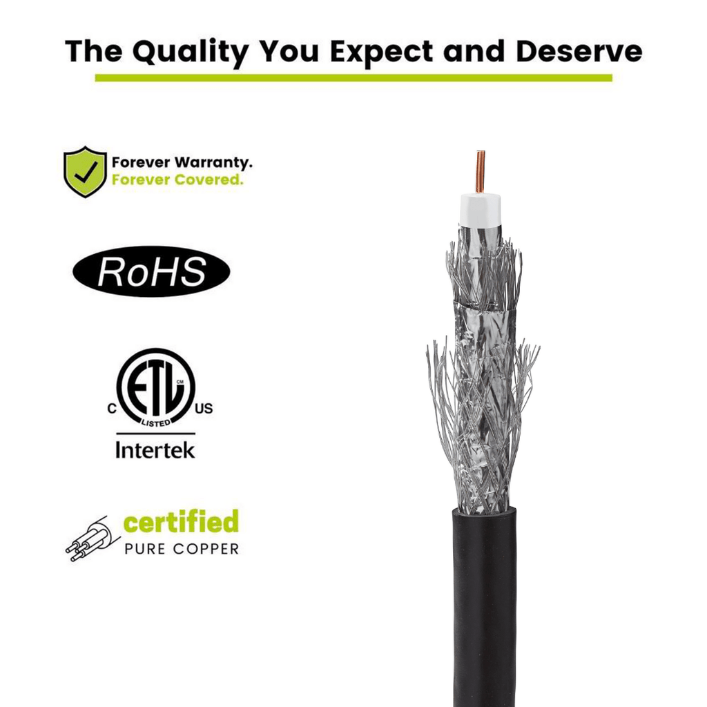 RG6 Quad Shield Coax Outdoor Black 500ft