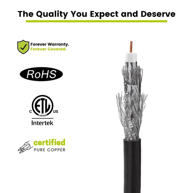 RG6 Quad Shield Coax Outdoor Black 500ft