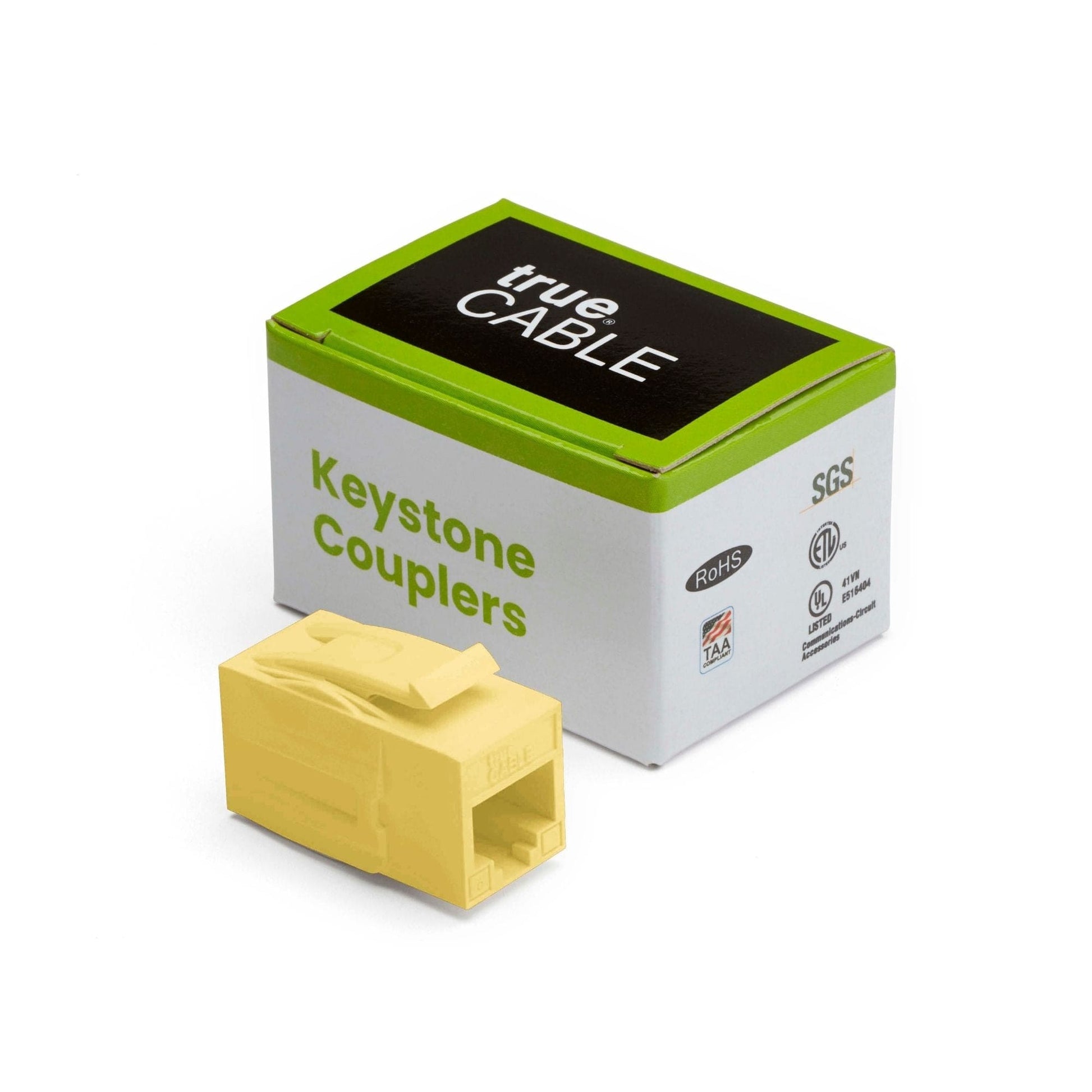 Cat6A Keystone Jack Couplers | Unshielded | 2 Piece | Yellow | closed box