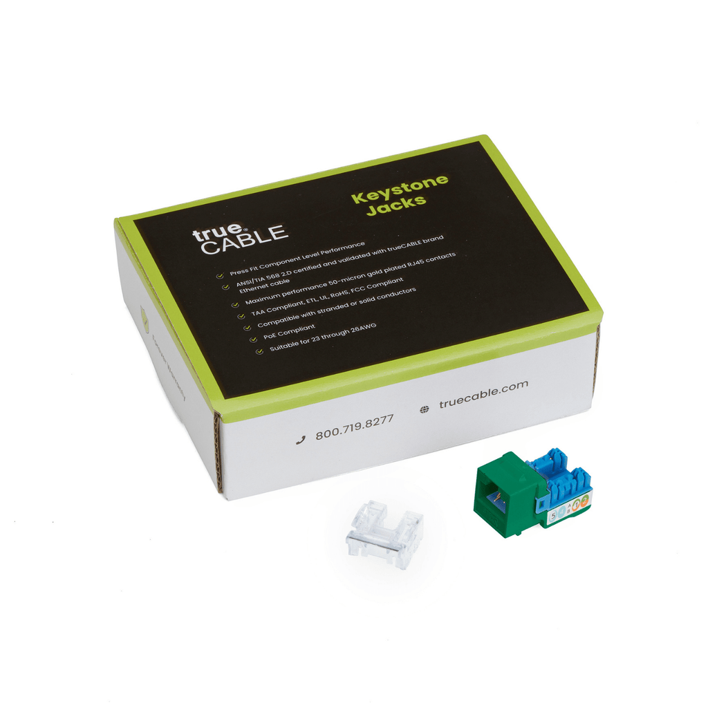 Cat6A Punch Down Keystone Jack | Unshielded | 12pc | Packaging | Green